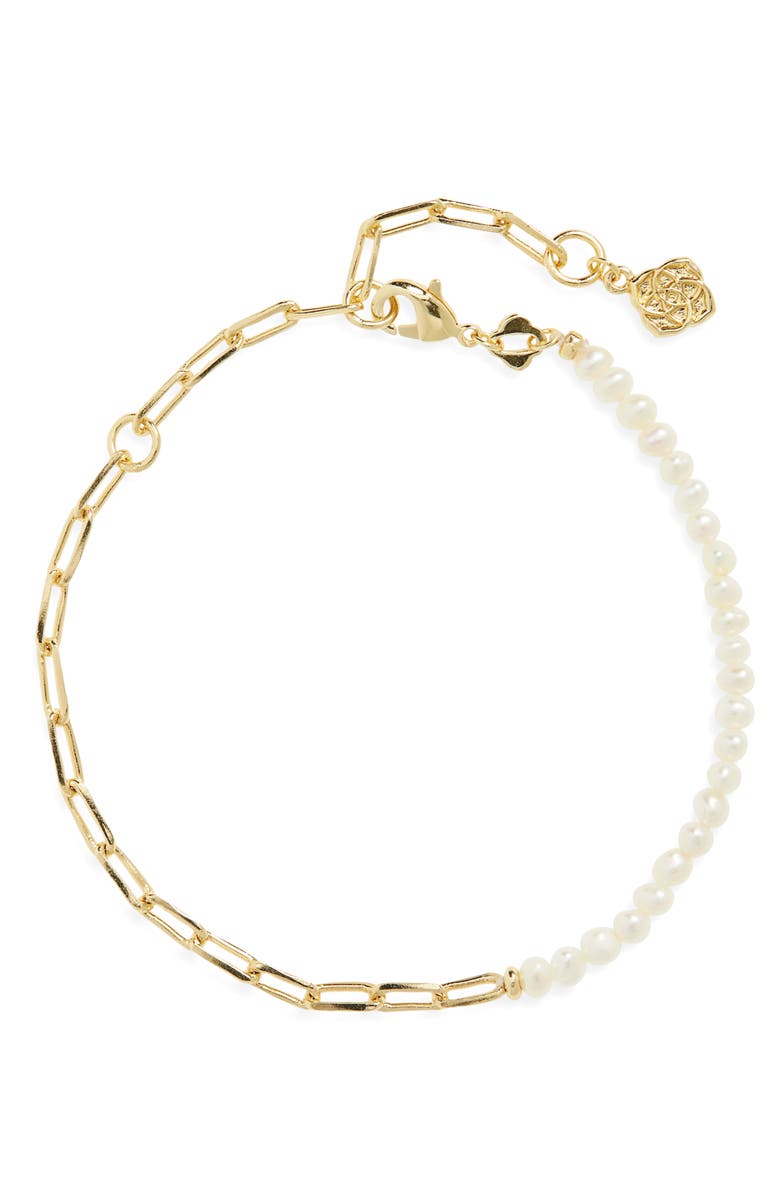 Kendra Scott Markie Half Chain & Freshwater Pearl Bracelet, Main, color, Gold Freshwater Cultured Pearl