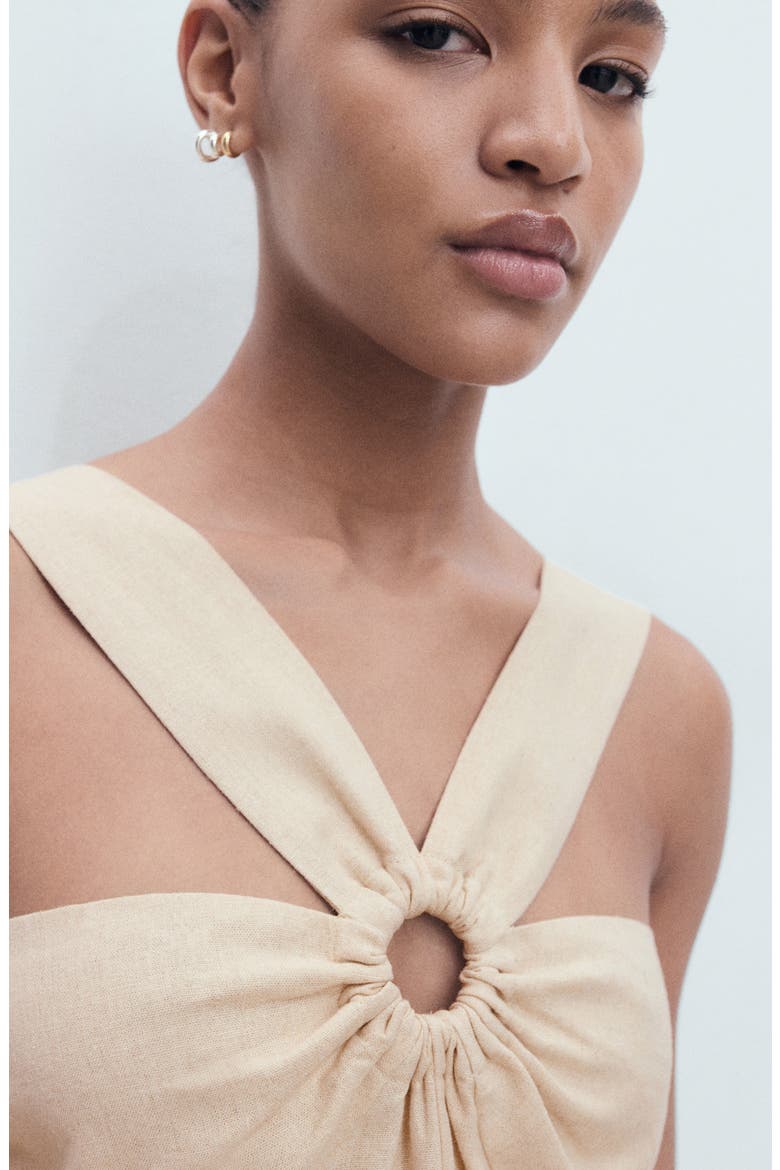 Hoop Detail Linen Blend Romper, Alternate, color, SAND