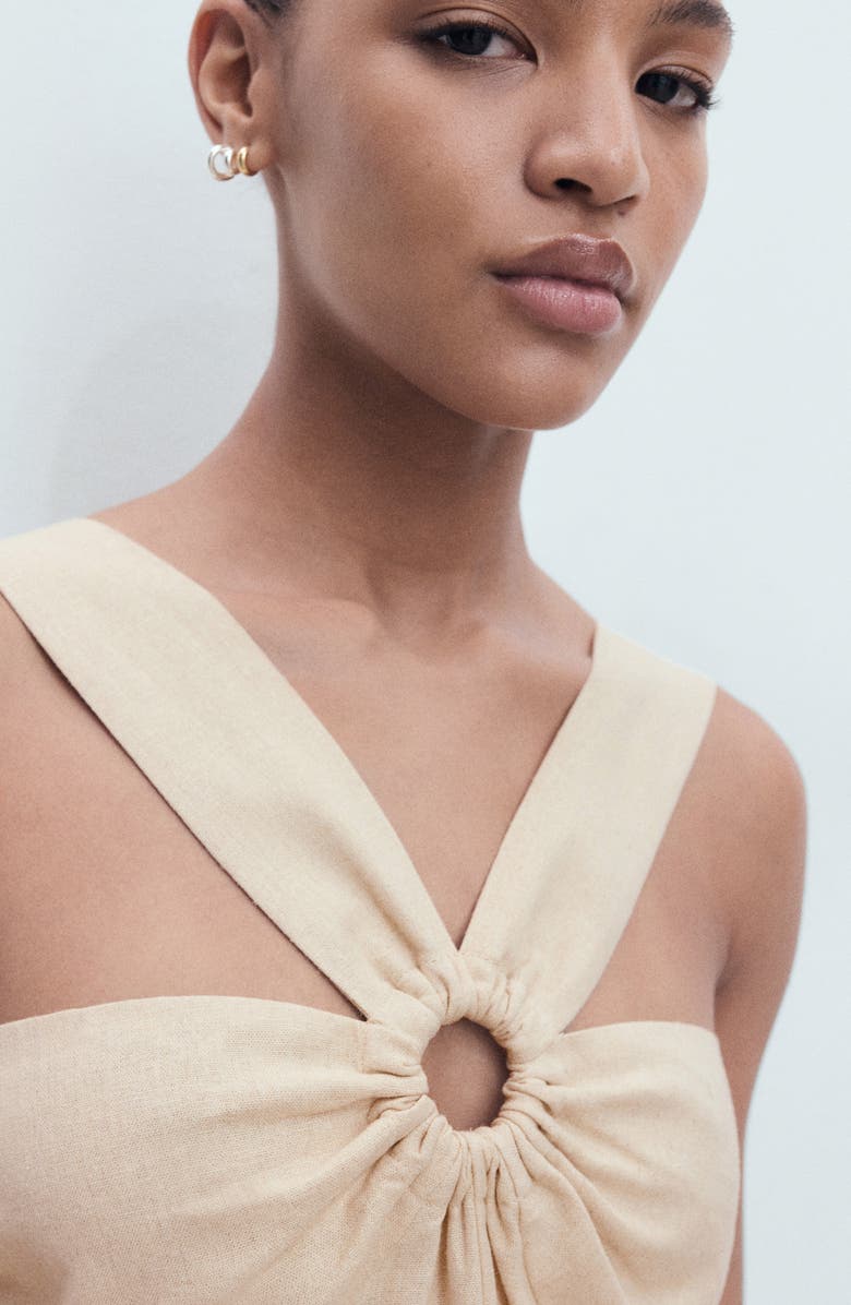 MANGO Hoop Detail Linen Blend Romper, Alternate, color, Sand