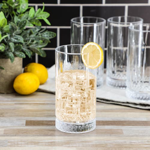 Gibson Home 4 Piece 16 Ounce Iceberg Embossed Glass Tumbler Set In Transparent