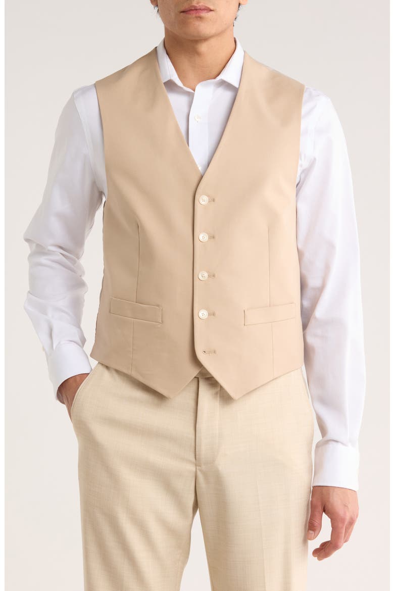 Stretch Cotton Tuxedo Vest, Main, color, KHAKI PLAIN