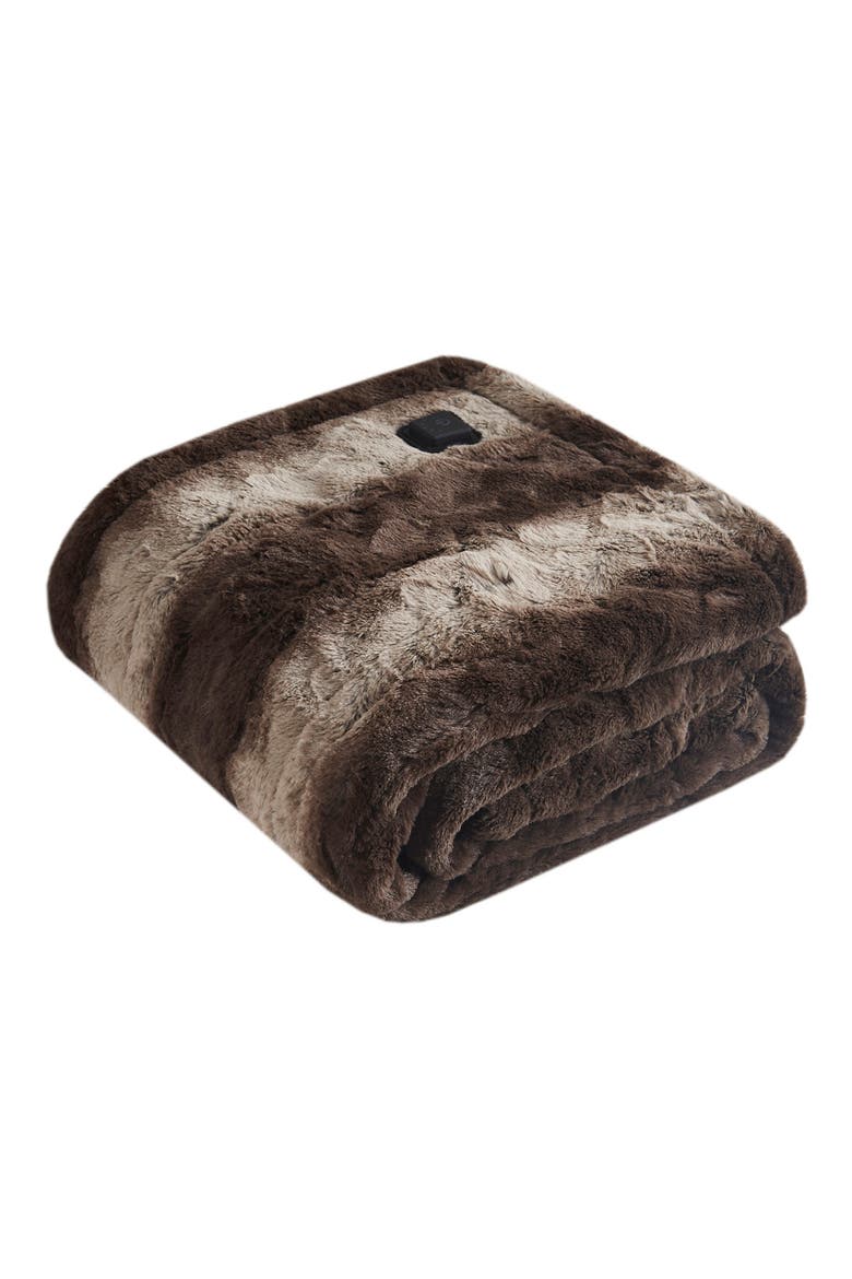 Zuri Heated Faux Fur Wrap, Main, color, BROWN