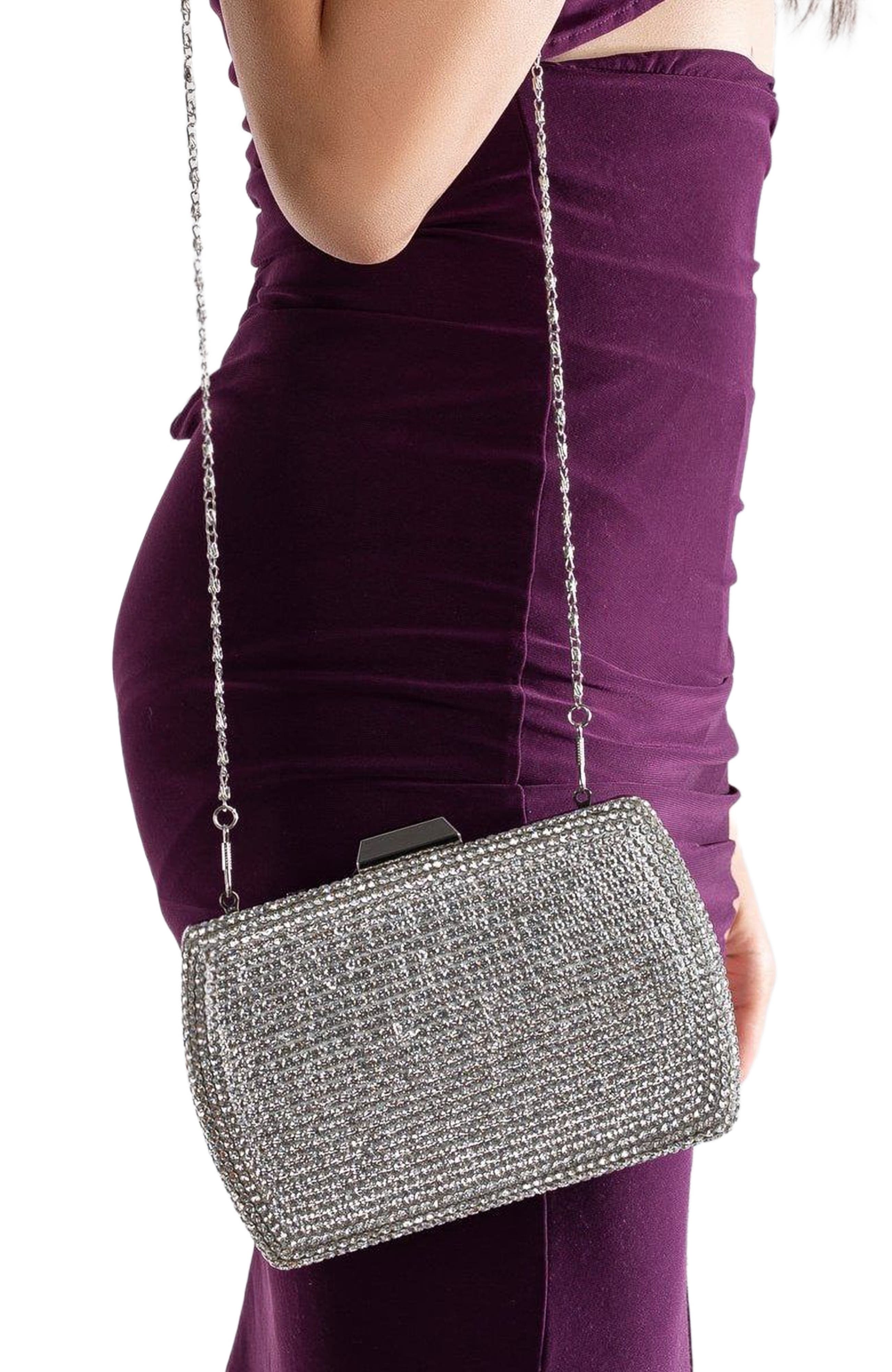 Forever & Always Shoes Francisca Clutch Evening Purse, Alternate, color, Grey Glitter