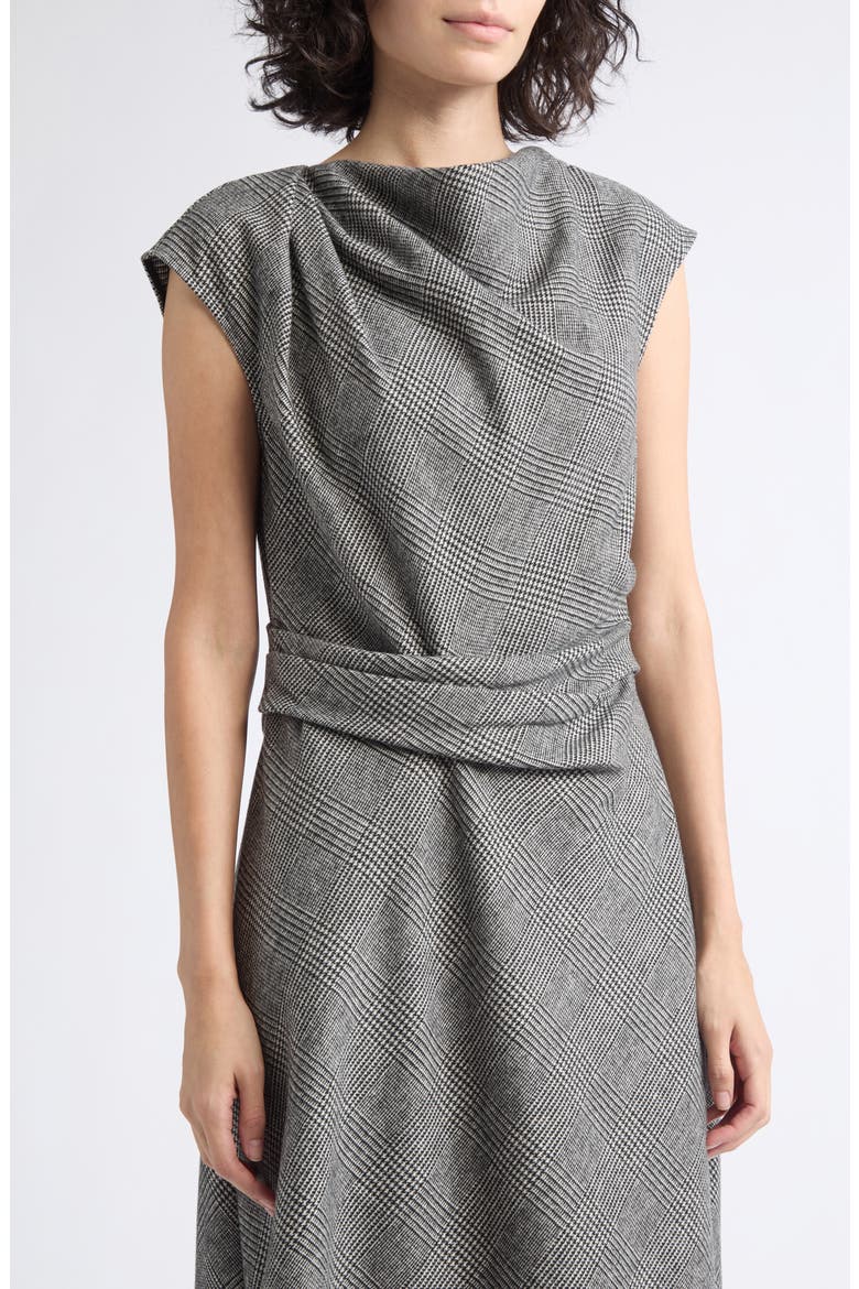 Clara Glen Plaid Asymmetric Hem Wool Blend Dress, Alternate, color, GREY