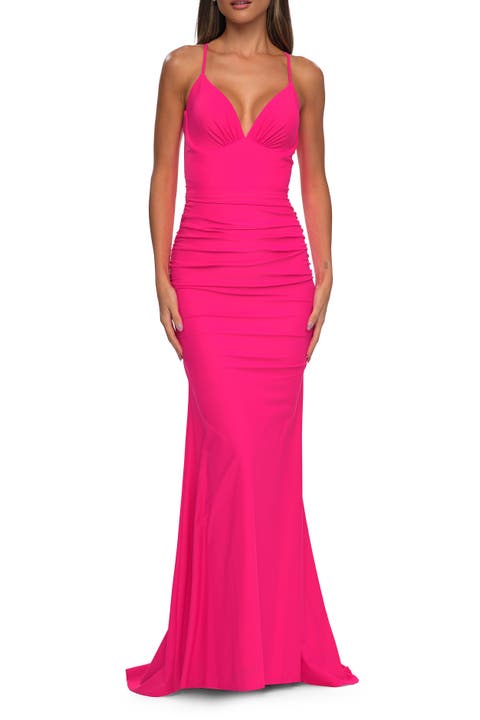 Simple Jersey Dress with Low Open Back and Ruched Zipper