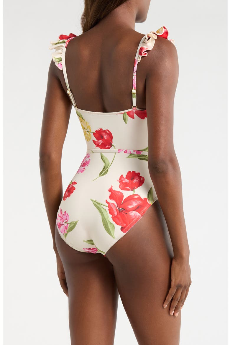 Materson Belted Ruffle One-Piece Swimsuit, Alternate, color, IVORY/ MULTI