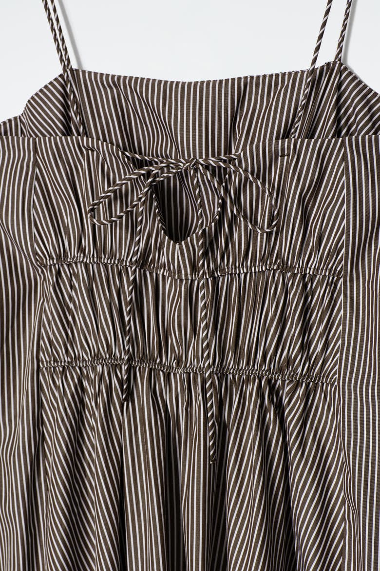 Striped Gathered Waist Midi Dress, Alternate, color, BROWN / STRIPED
