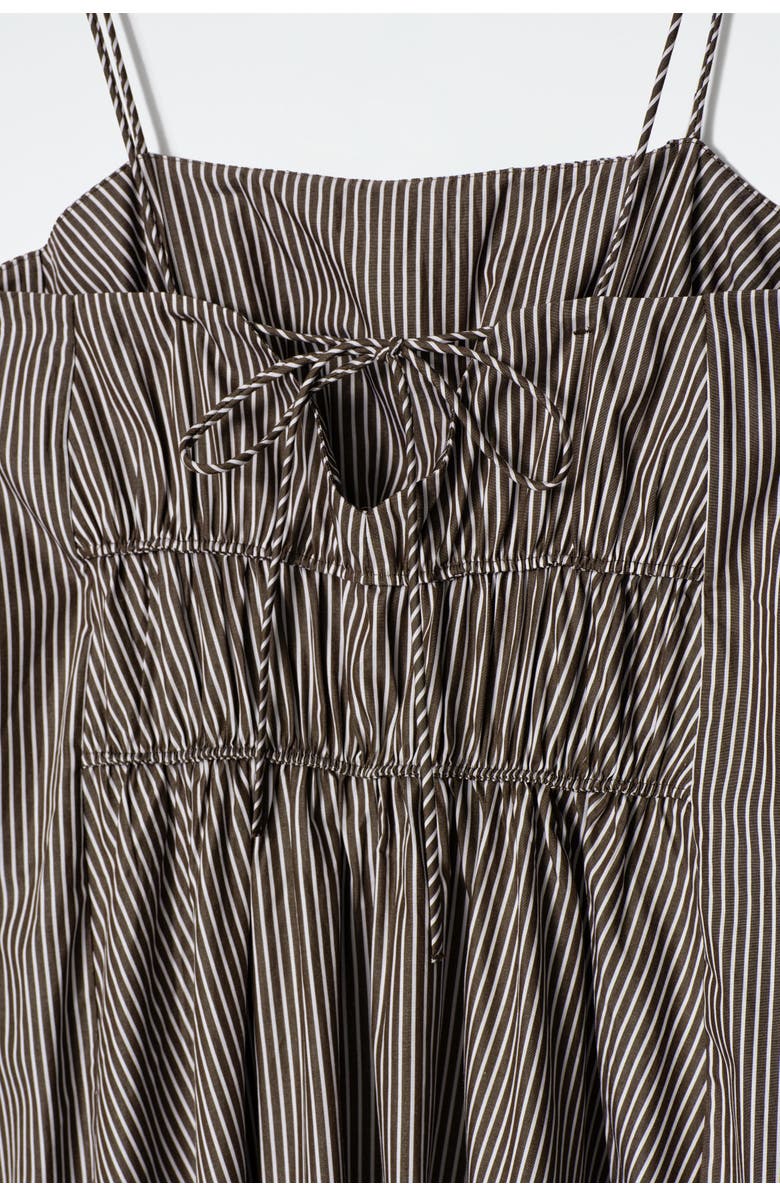 COS Striped Gathered Waist Midi Dress, Alternate, color, Brown / Striped