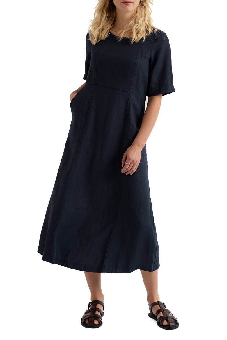 Grass Wave Linen Midi Dress, Main, color, MARITIME