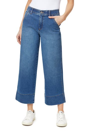 Curve Appeal Bowery Stripe Cropped Wide Leg Jeans In Luna