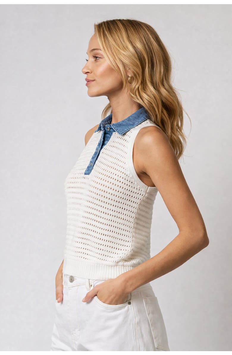 Central Park West Coen Denim Collar Polo, Alternate, color, White