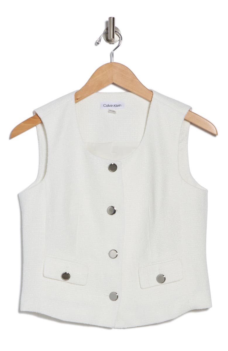 Calvin Klein Button-Up Tweed Crop Vest, Alternate, color, Cream