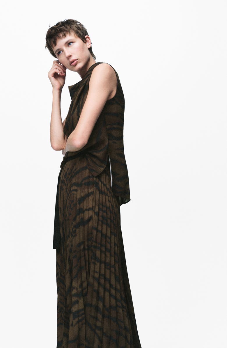 MANGO Draped Cowl Neck Top, Alternate, color, Brown