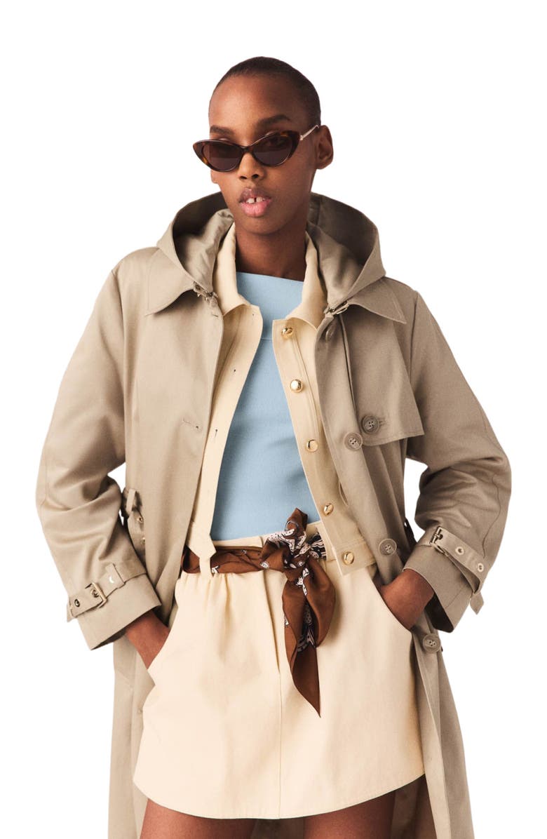 maje Trench with removable hood, Alternate, color, Camel