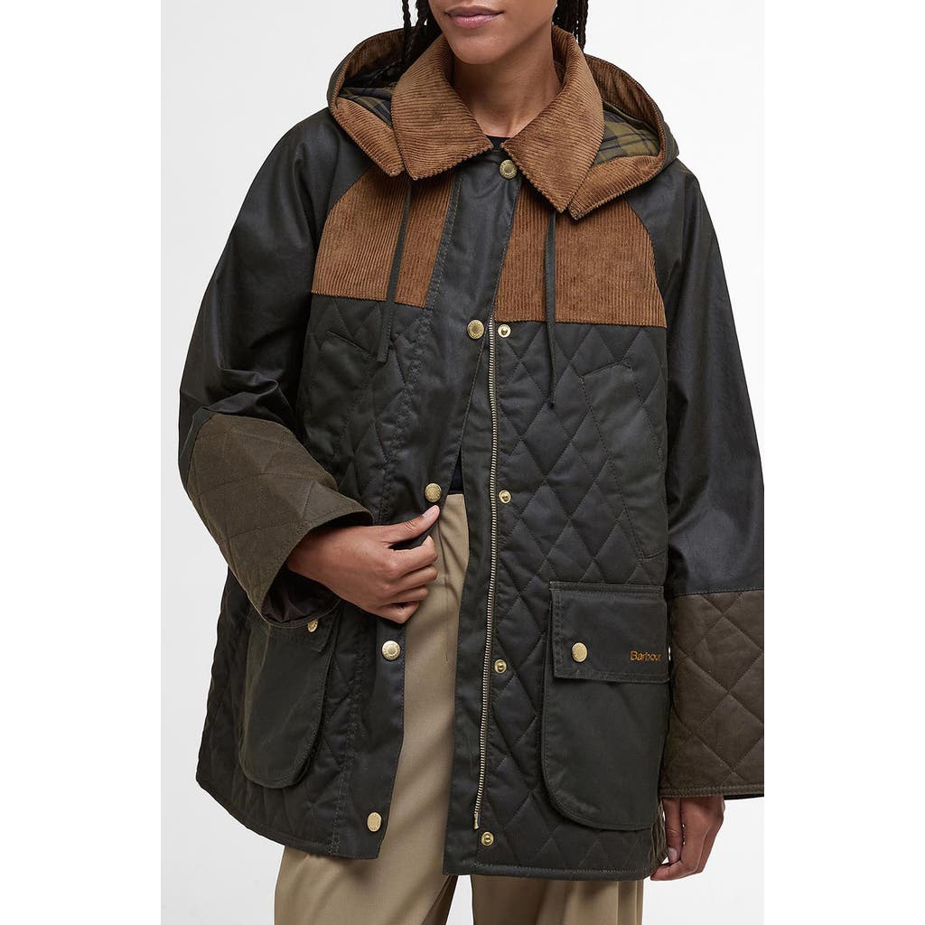 Barbour Imelda Water Repellent Mixed Media Jacket With Removable Hood In Black