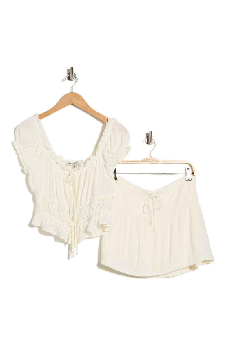 Puff Sleeve Peplum Crop Top & Miniskirt Set, Alternate, color, CREAM