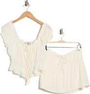 Madden Girl Puff Sleeve Peplum Crop Top & Miniskirt Set