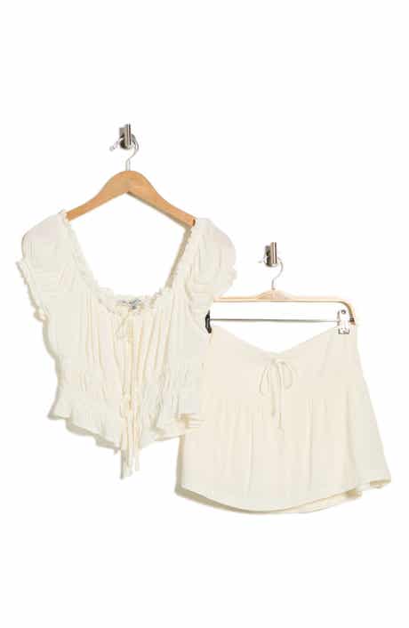 Madden Girl Puff Sleeve Peplum Crop Top & Miniskirt Set