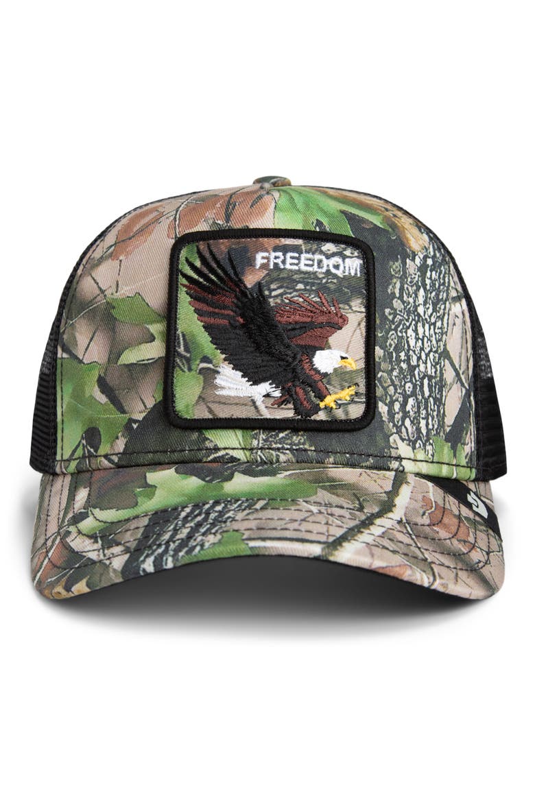 Eagle Embroidered Patch Trucker Hat, Alternate, color, CAMOUFLAGE