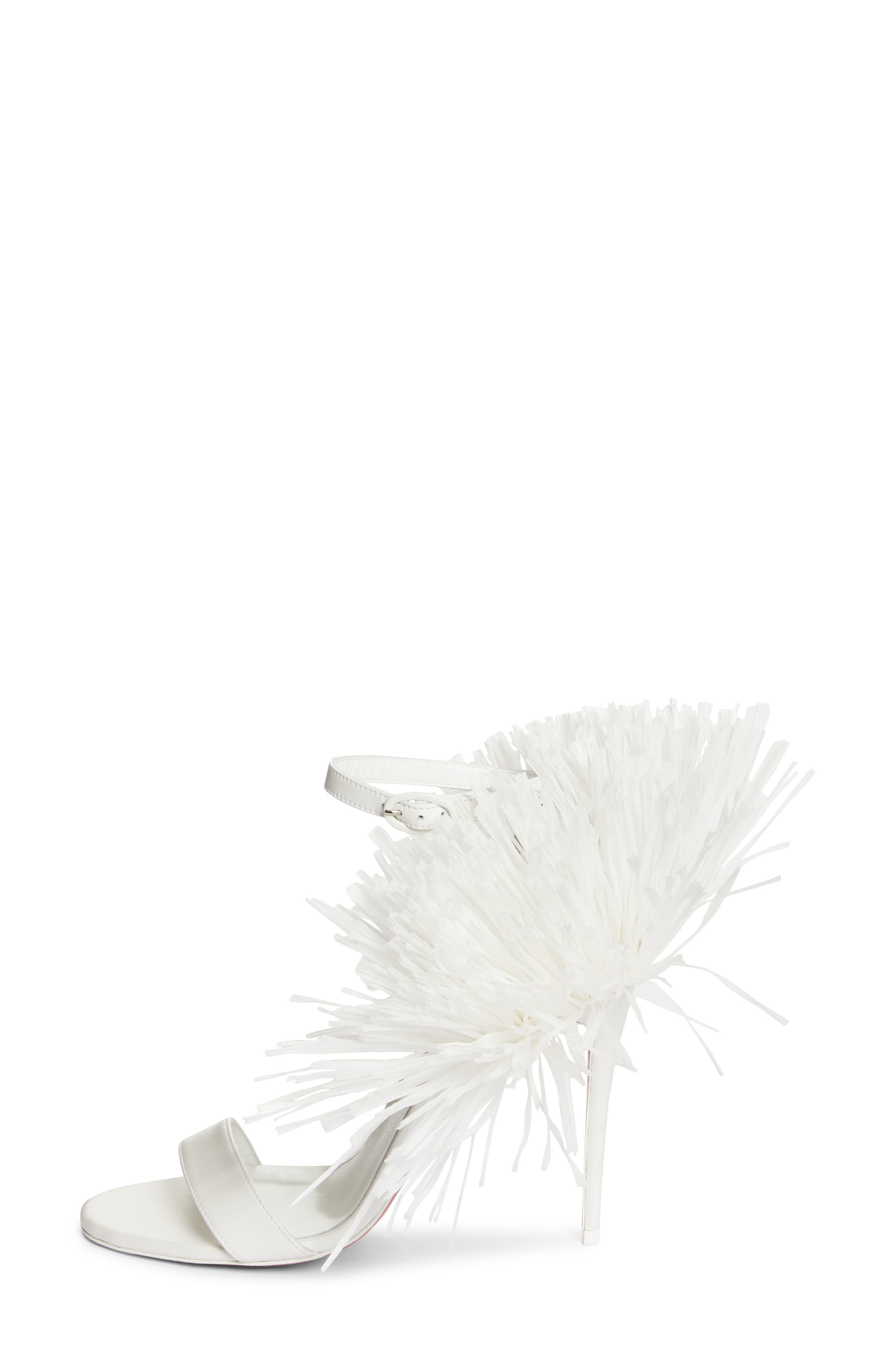 Christian Louboutin Loubigirl Raffia Fringe Sandal, Alternate, color, 