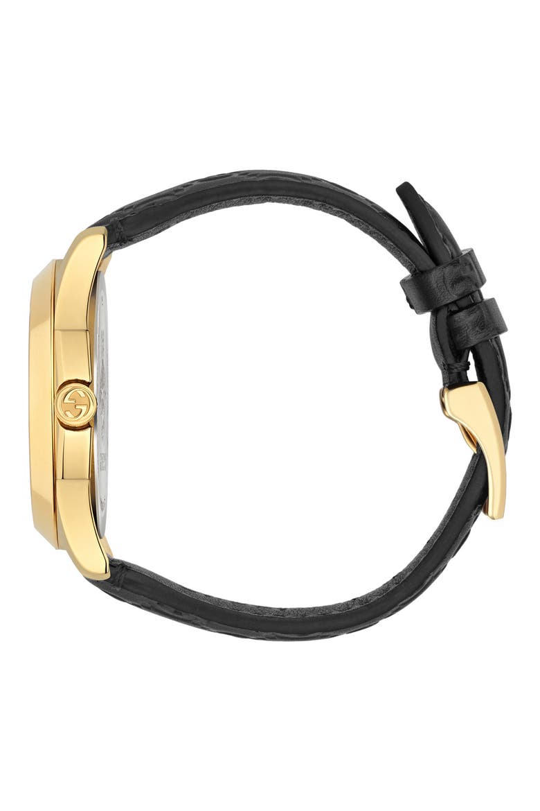 G-Timeless Leather Strap Watch, 38mm, Alternate, color, BLACK/ GOLD