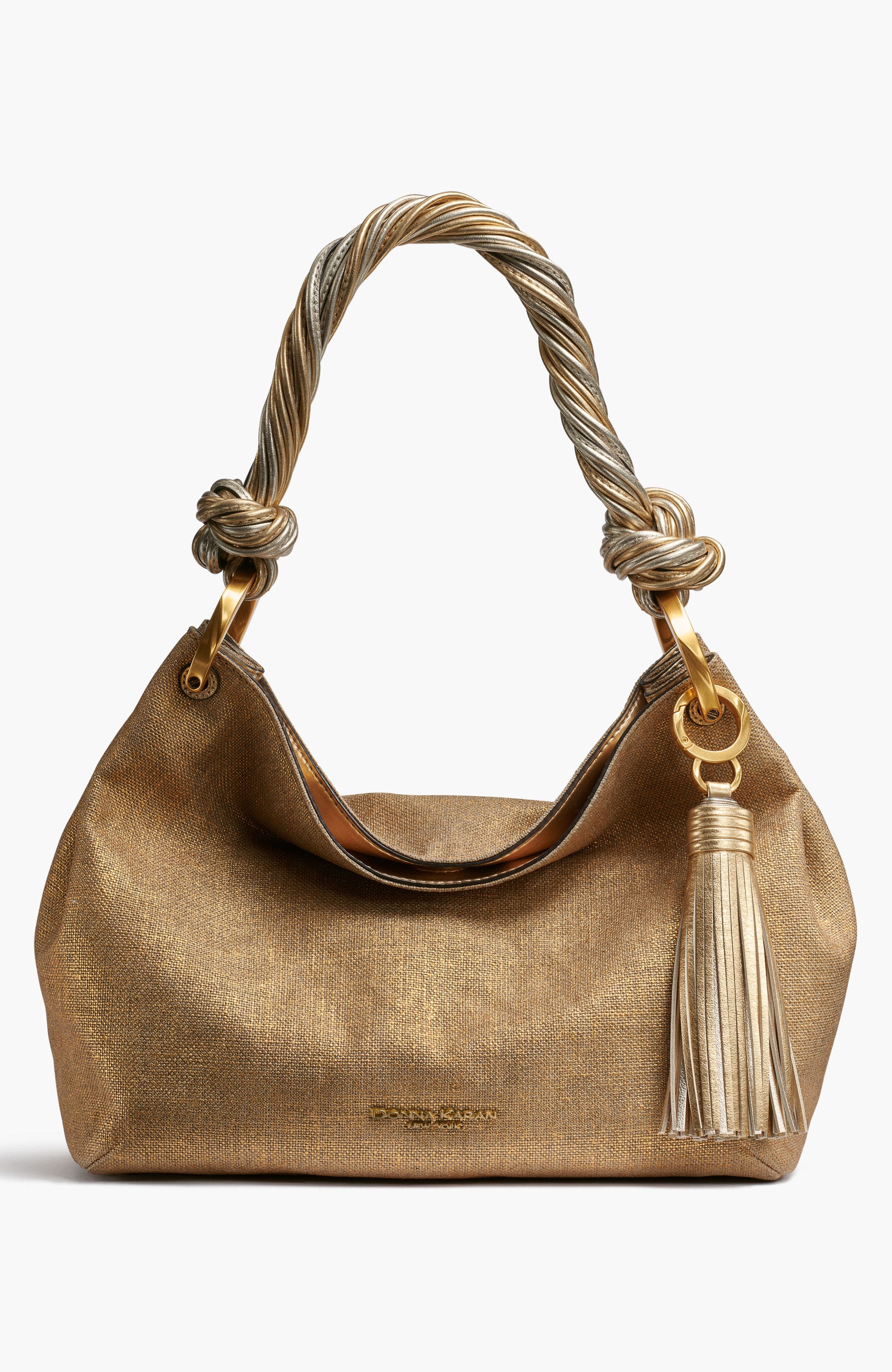 Donna Karan New York Glenwood Small Metallic Canvas Shoulder Bag, Main, color, Gold