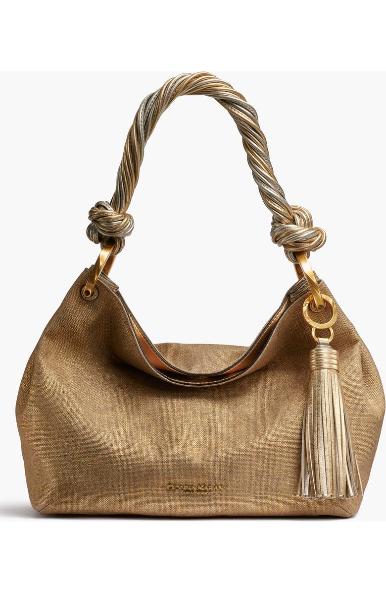 Donna Karan New York Glenwood Small Metallic Canvas Shoulder Bag, Main, color, Gold