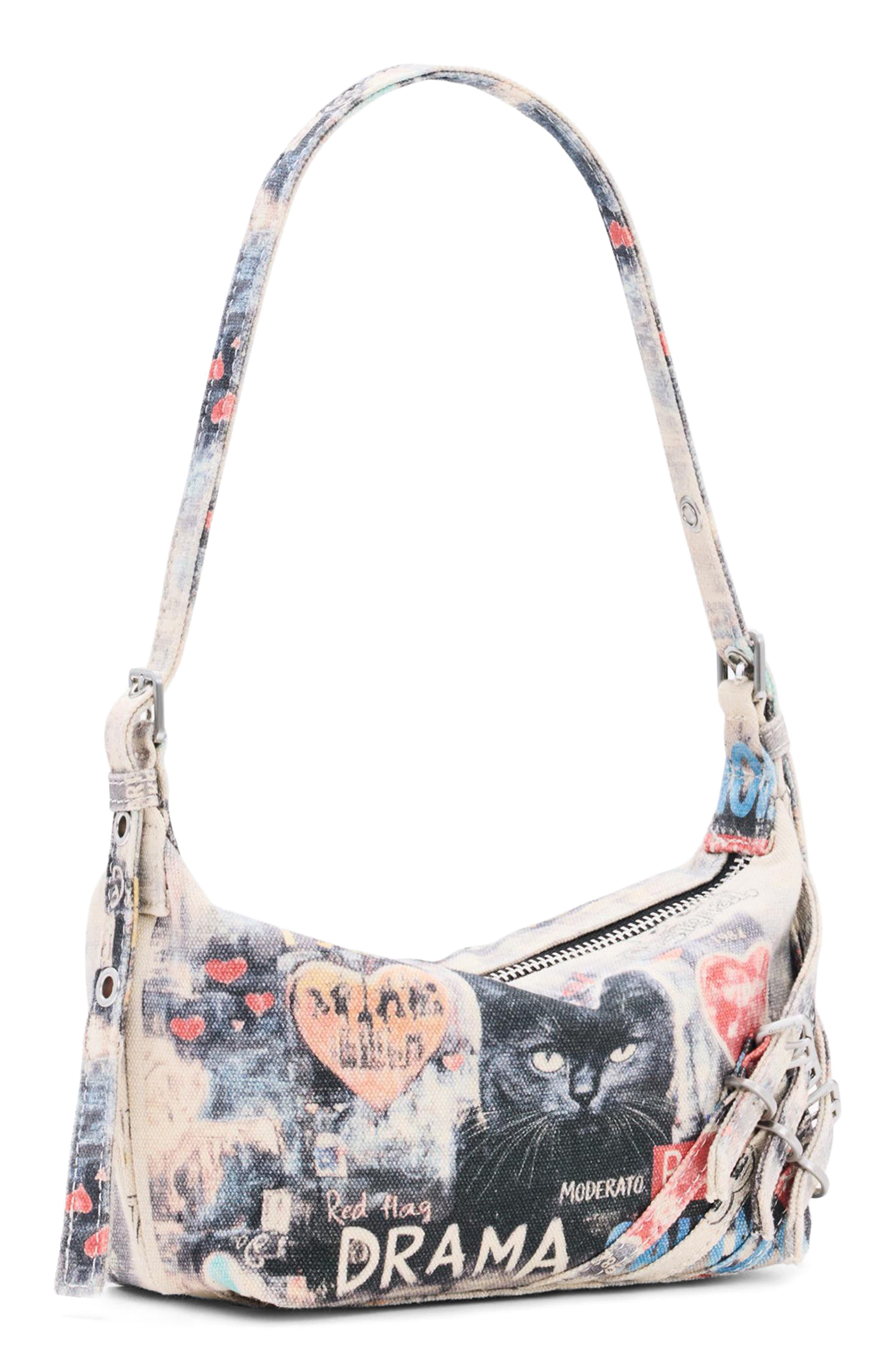 Mixed Print Denim Shoulder Bag, Alternate, color, IVORY MULTI