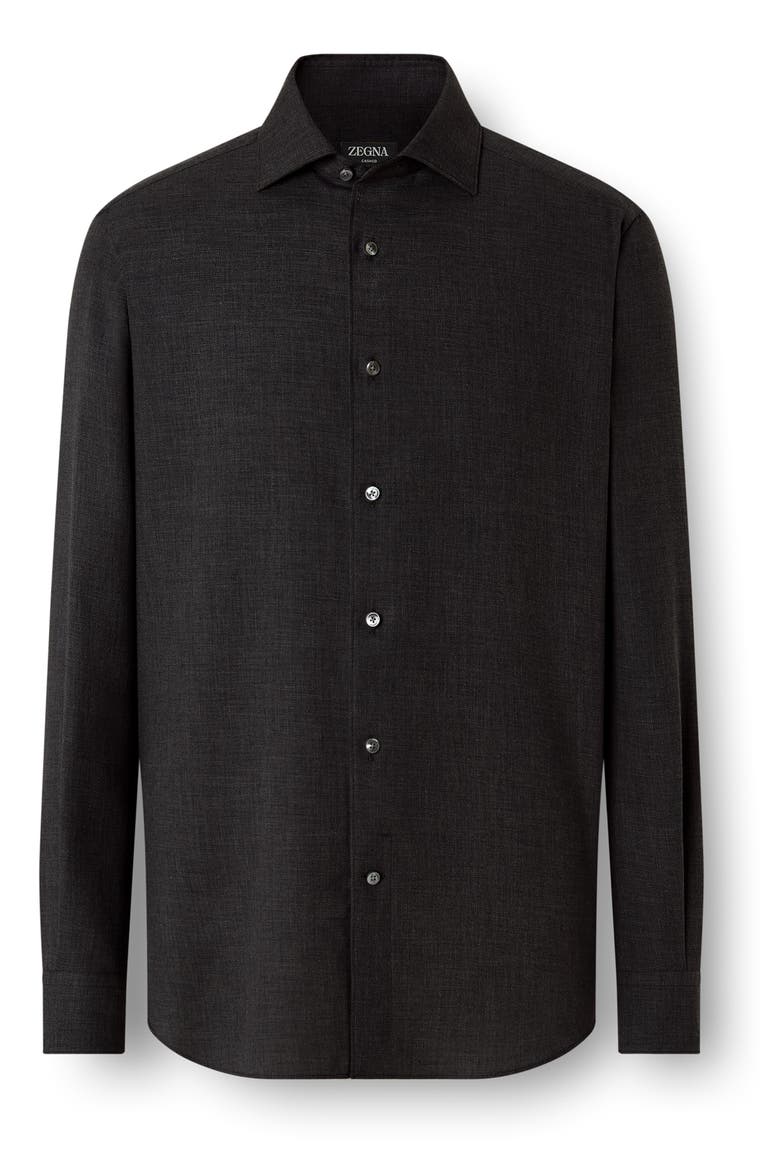 Cashco Cashmere & Cotton Button-Up Shirt, Alternate, color, BLACK