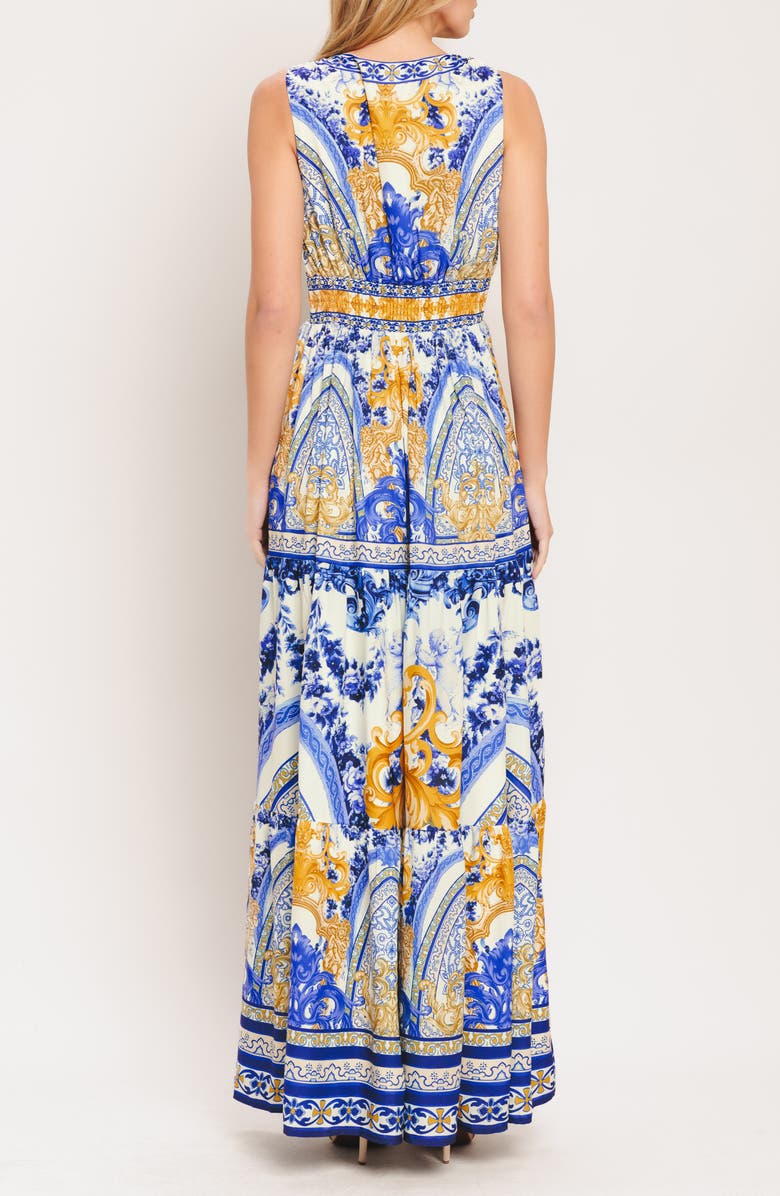 FLYING TOMATO Print Maxi Dress, Alternate, color, Off White Blue Gold