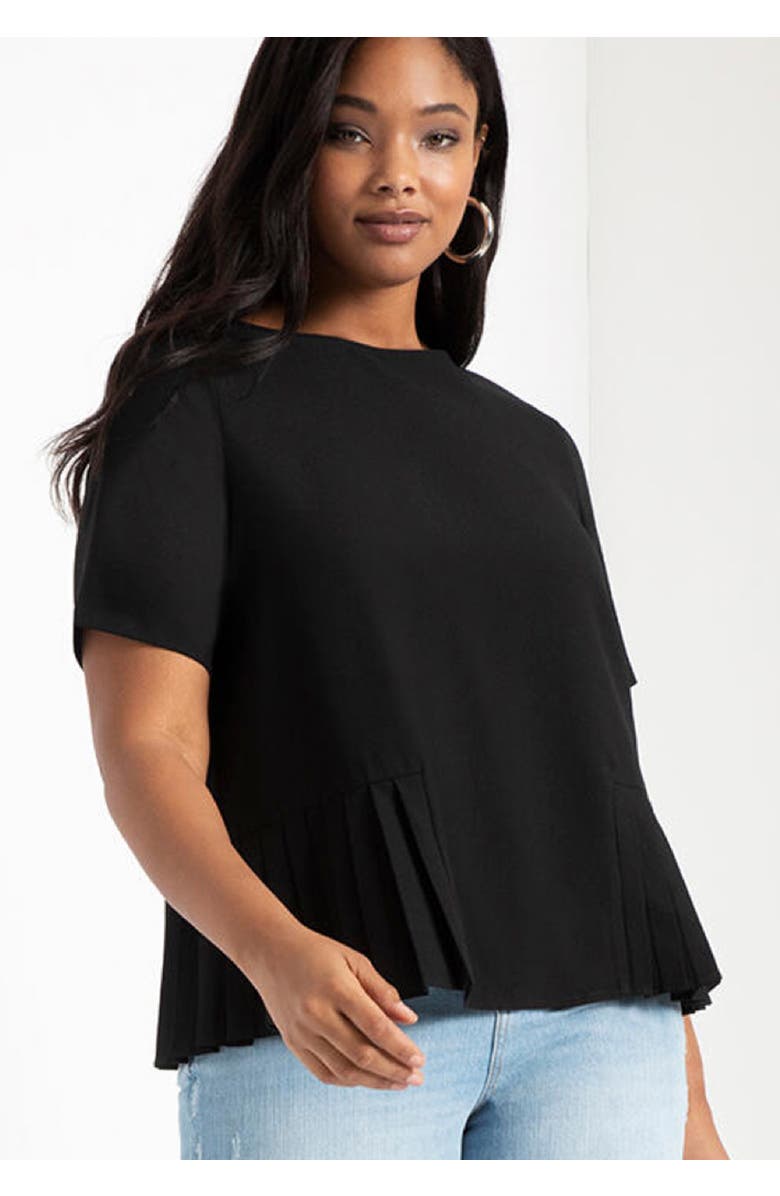 ELOQUII Pleated Hem Top, Alternate, color, Blueberry