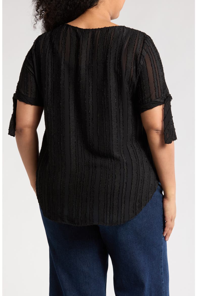 Stripe Short Sleeve Semisheer Top, Alternate, color, BLACK
