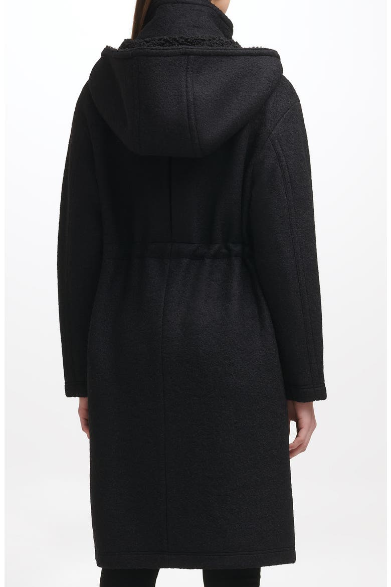 Faux Shearling Lined Hooded Boucle Wool Blend Anorak Jacket, Alternate, color, BLACK
