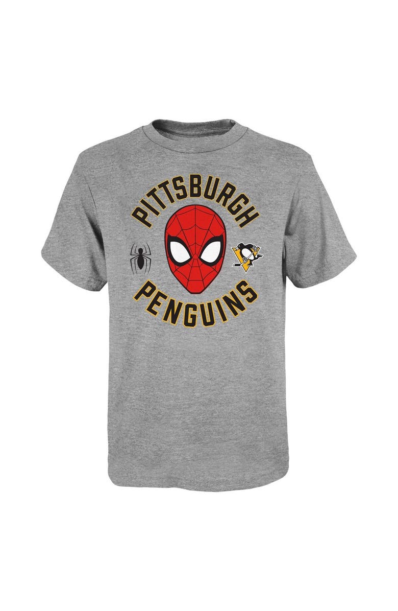 Outerstuff Youth Heather Gray Pittsburgh Penguins Mighty Spidey Marvel T-Shirt, Main, color,