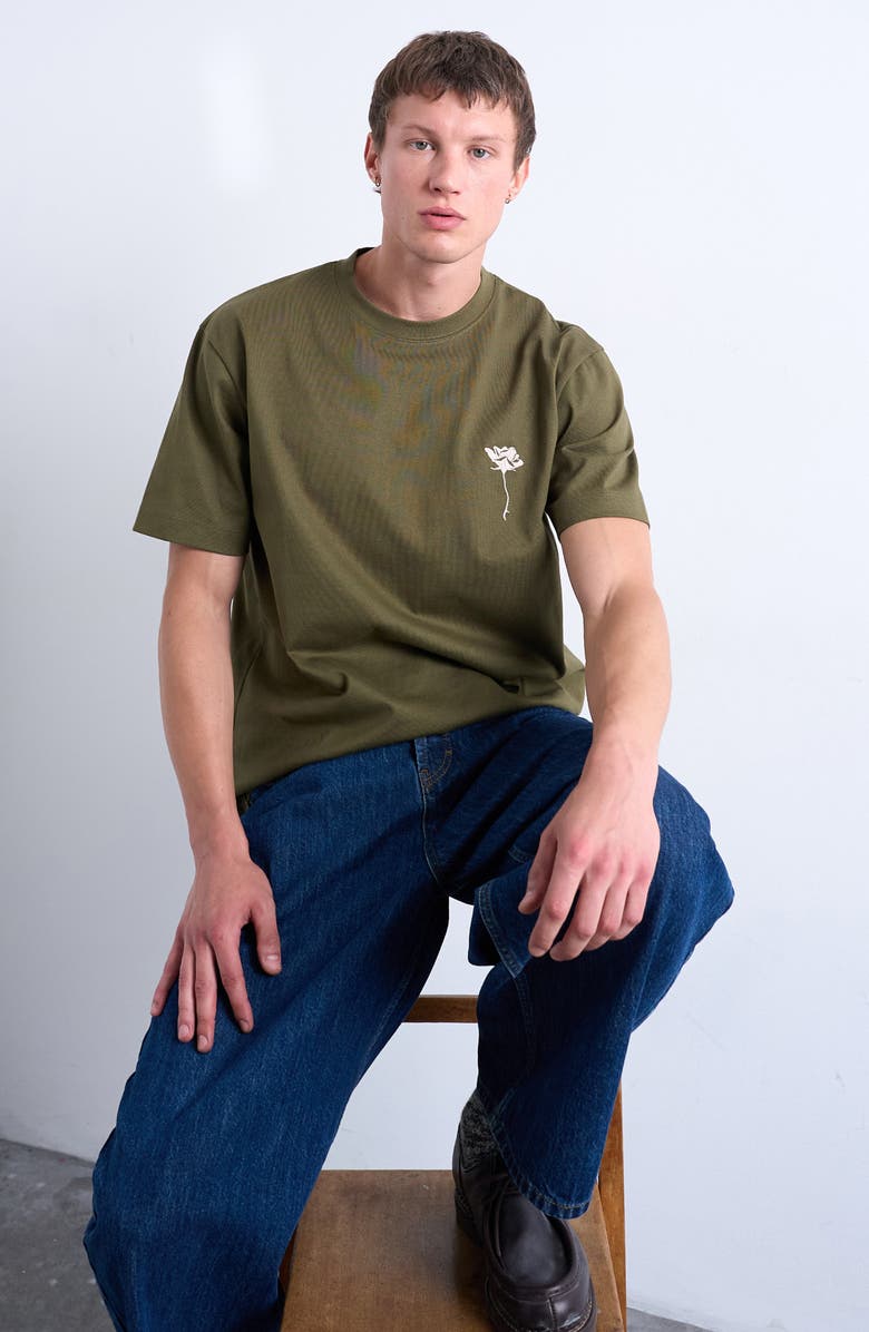 Topman Floral Embroidery T-Shirt, Alternate, color, Khaki