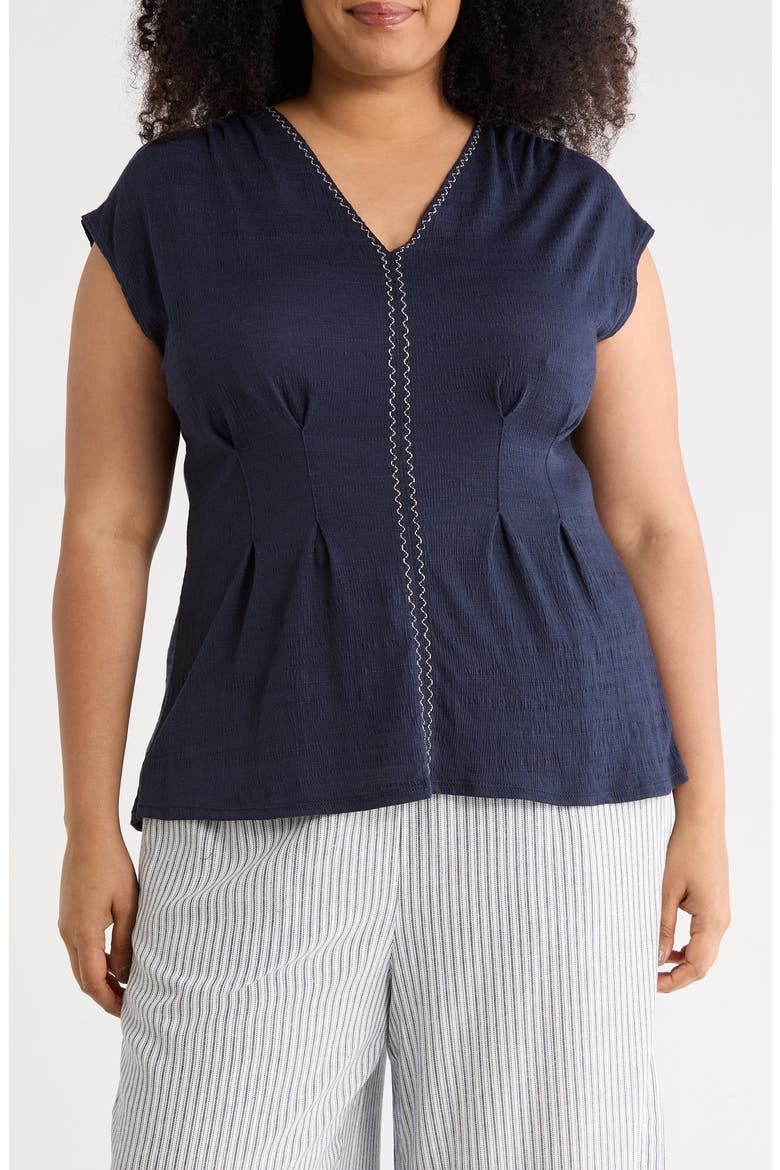Short Sleeve V-Neck Top, Main, color, NAVY-NAVY
