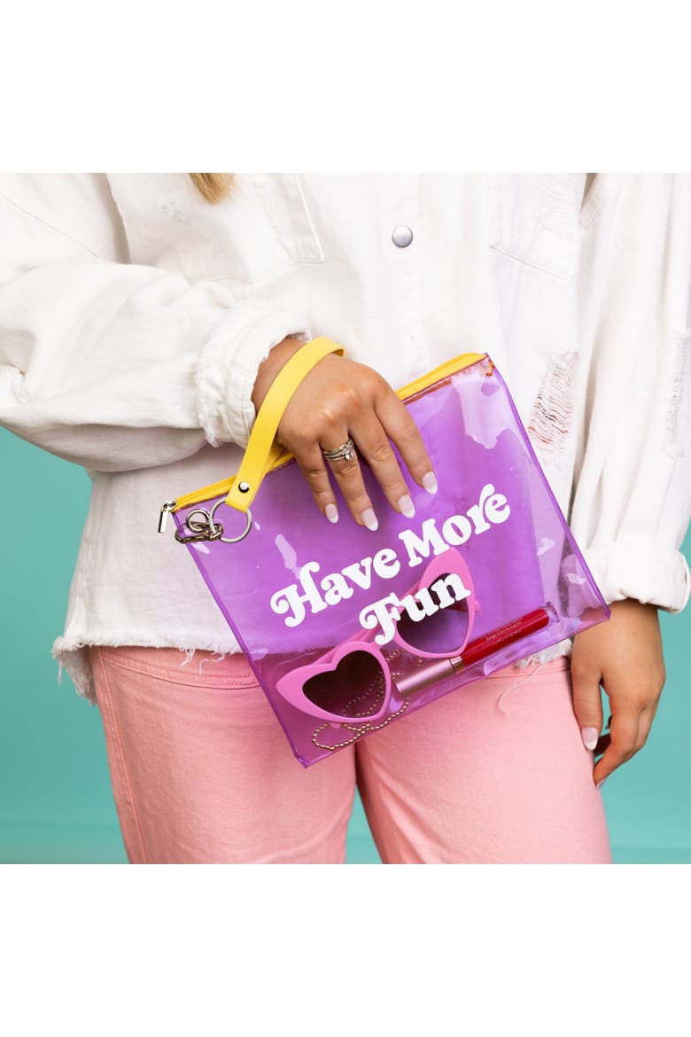 Have More Fun Clear Wristlet Bag Plastic Purple, Alternate, color, Purple