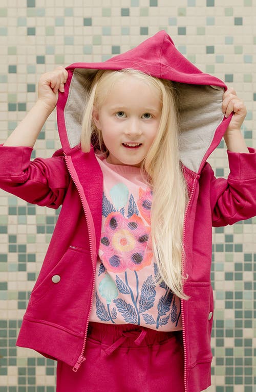 Mightly Organic Cotton Zip Up Pocket Hoodie In Magenta