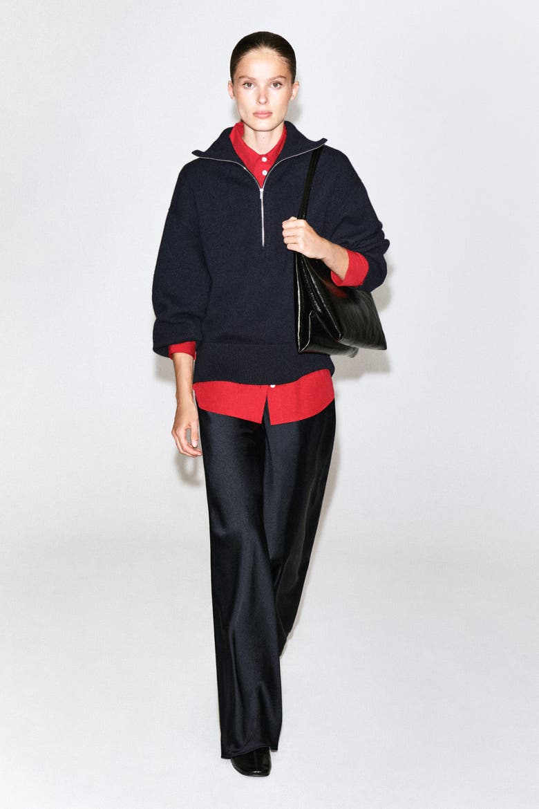 Merino Wool Mock-neck Zip-up Sweater, Alternate, color, NAVY