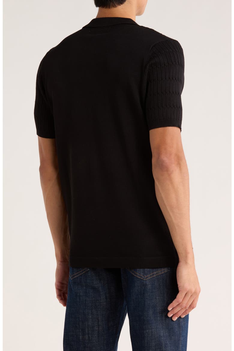 Cable Knit Short Sleeve Half Zip Sweater, Alternate, color, BLACK