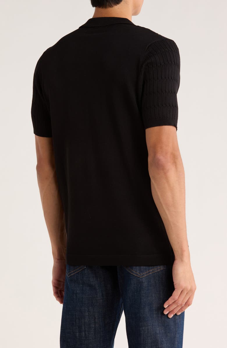 T.R. PREMIUM Cable Knit Short Sleeve Half Zip Sweater, Alternate, color, Black