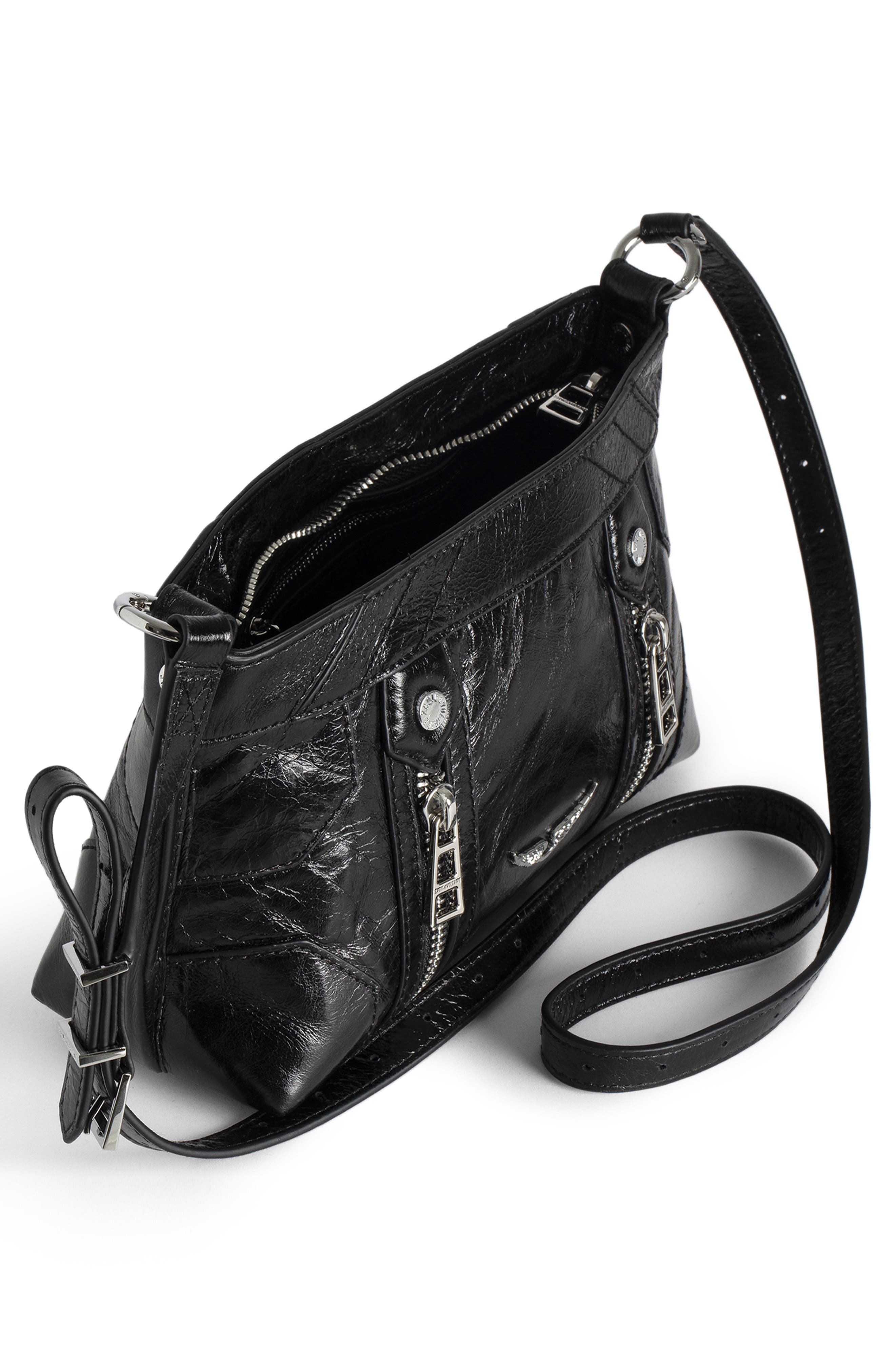 Zadig & Voltaire Sunny Mood Vintage Patent Crossbody Bag, Alternate, color, Noir