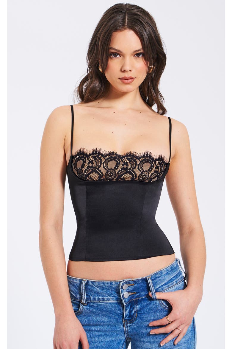 Padma Satin Lace Bustier Corset Top, Alternate, color, Black