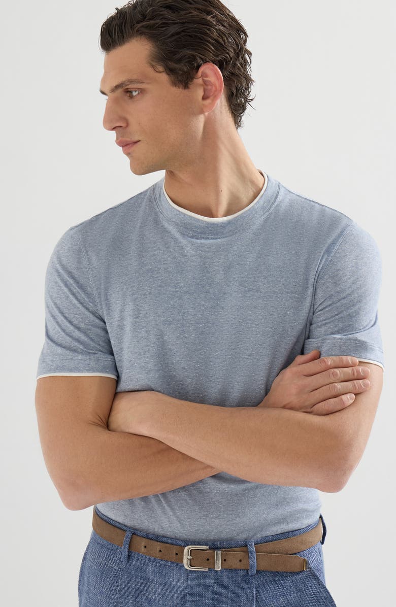 Brunello Cucinelli T-shirt with faux-layering, Alternate, color, Slate