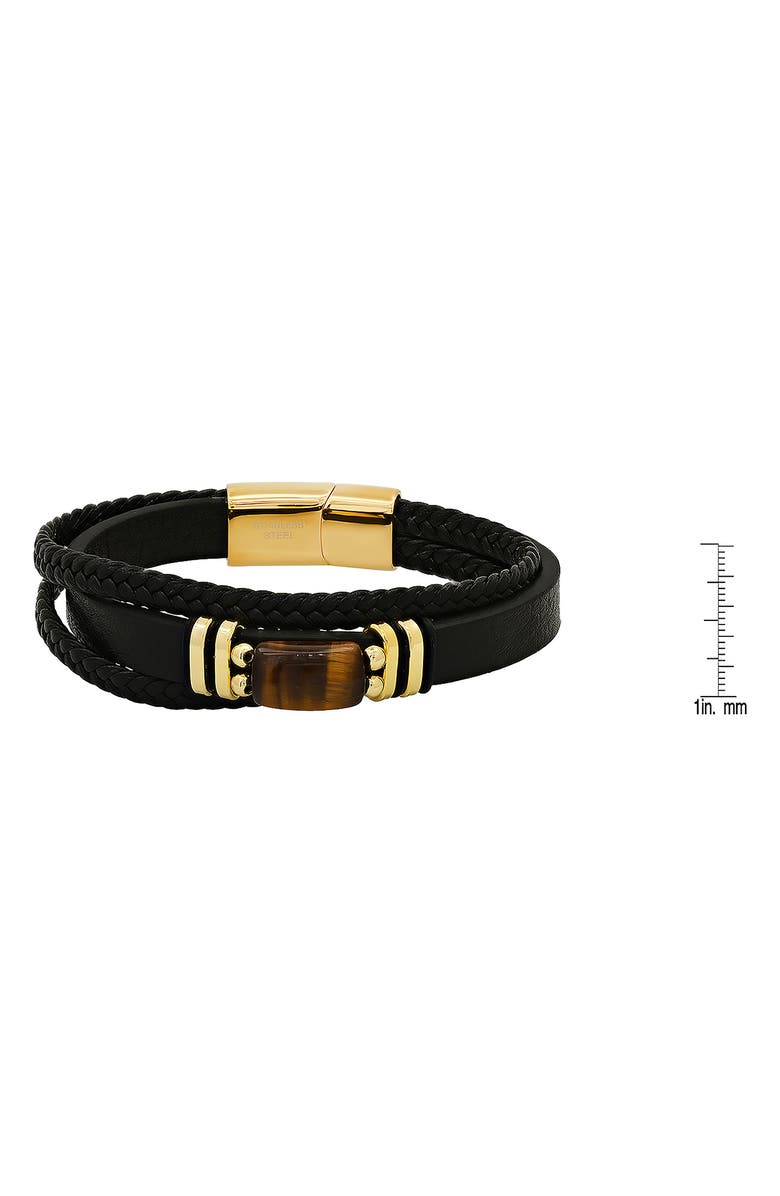 HMY JEWELRY Men's 18K Gold Plated Tiger's Eye Layered Leather Bracelet, Alternate, color, Gold/Black/Brown