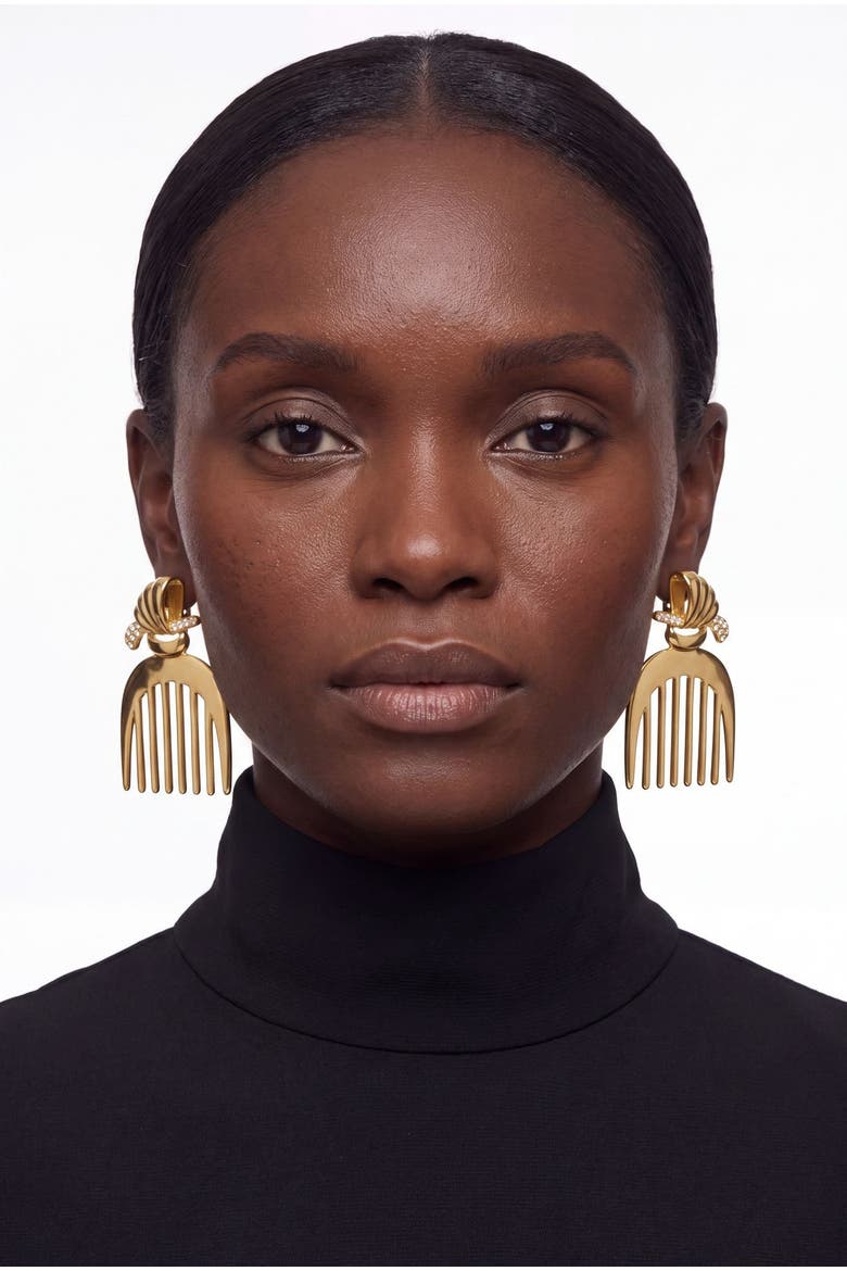 Comb Earrings, Alternate, color, Gold
