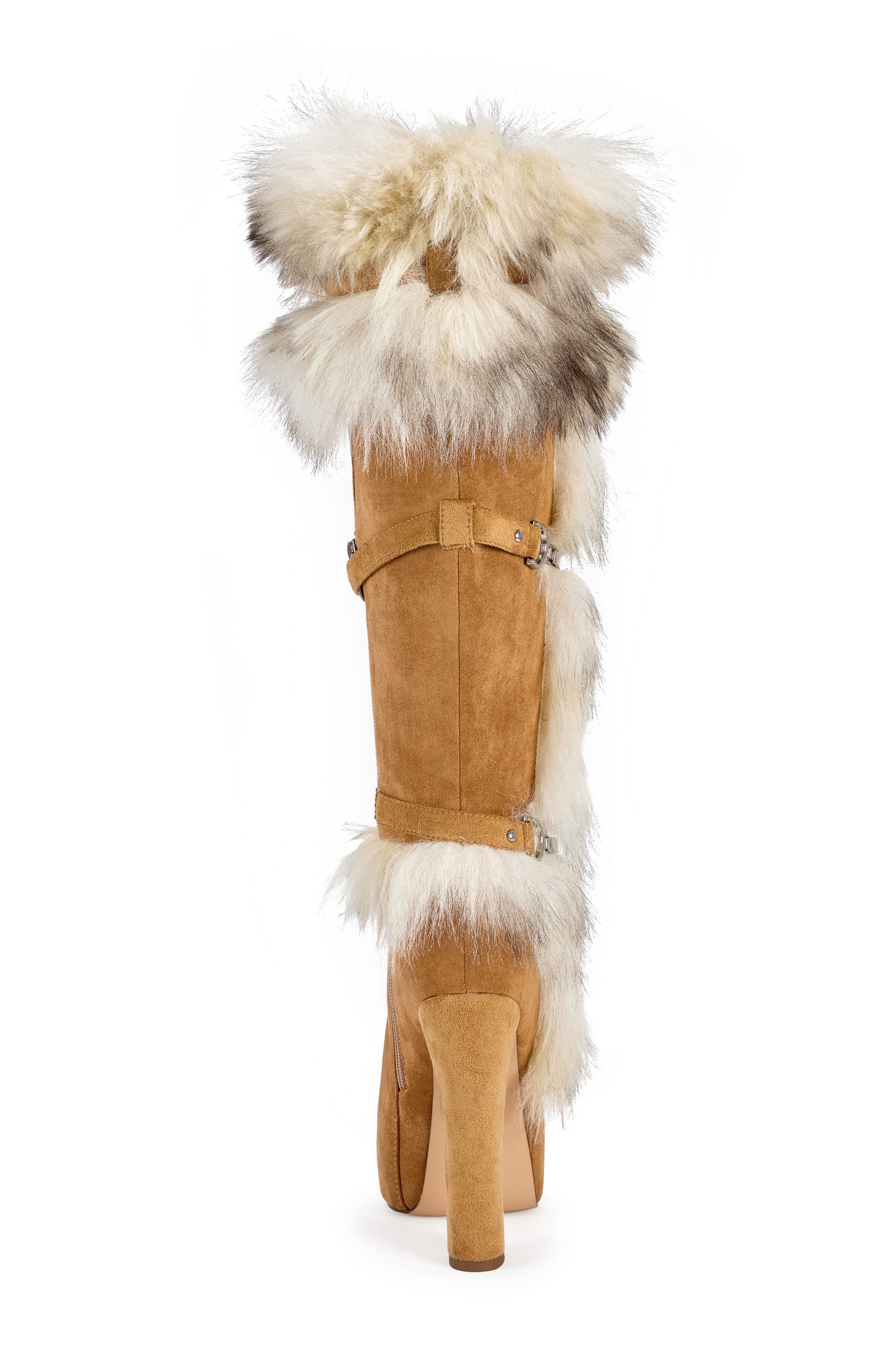 Rylan Faux Leather Knee High Boot with Faux Fur Trim, Alternate, color, CAMEL