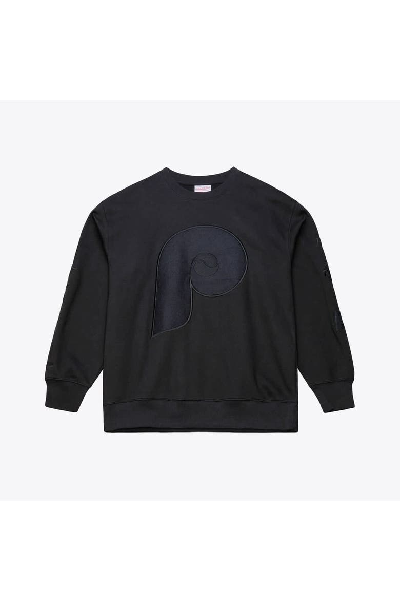 Men's Mitchell & Ness  Black Philadelphia Phillies Phantom Fleece Crewneck Sweatshirt, Main, color, Black