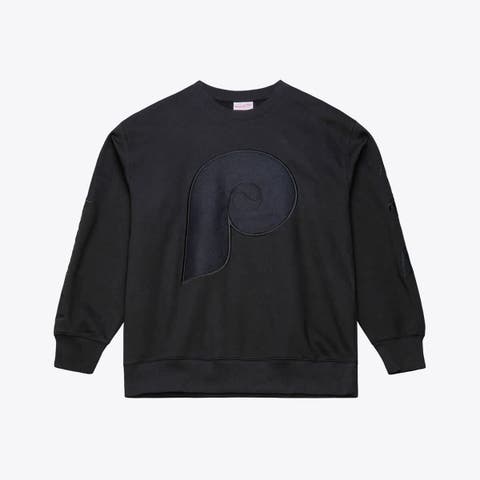 Men's Mitchell & Ness  Black Philadelphia Phillies Phantom Fleece Crewneck Sweatshirt