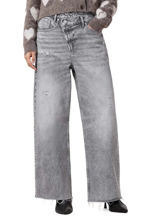 Aki Crossover Wide Leg Jeans (Washed Grey)